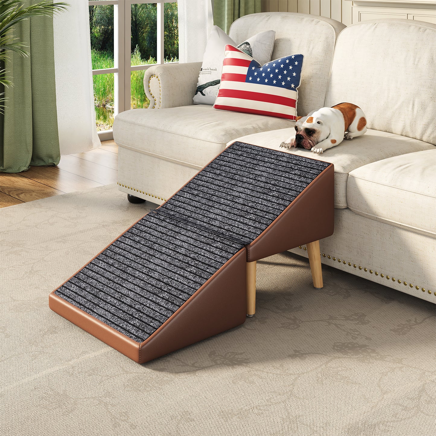 3-in-1 Pet Ramp with Storage and Footstool - Non-Slip, Supports 265 lbs, Brown