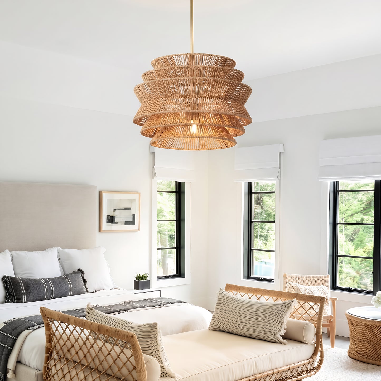 17.3-Inch Hand-Woven Rattan Pendant Light for Dining & Living Room - Rustic Coastal Ceiling Chandelier