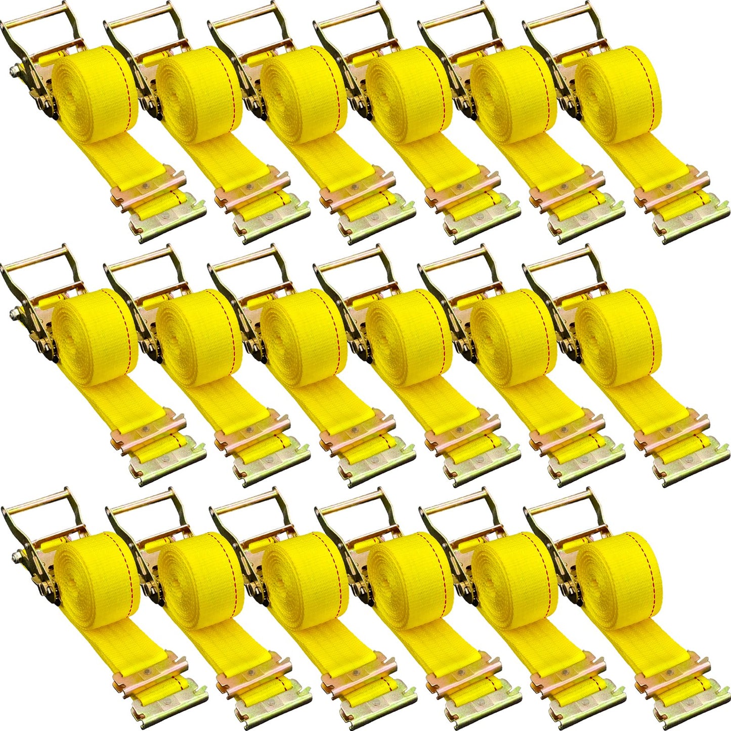 E-Track Ratchet Straps 18PCS 2x15FT Heavy Duty Tie-Downs Waterproof Polyester Cargo Straps Yellow