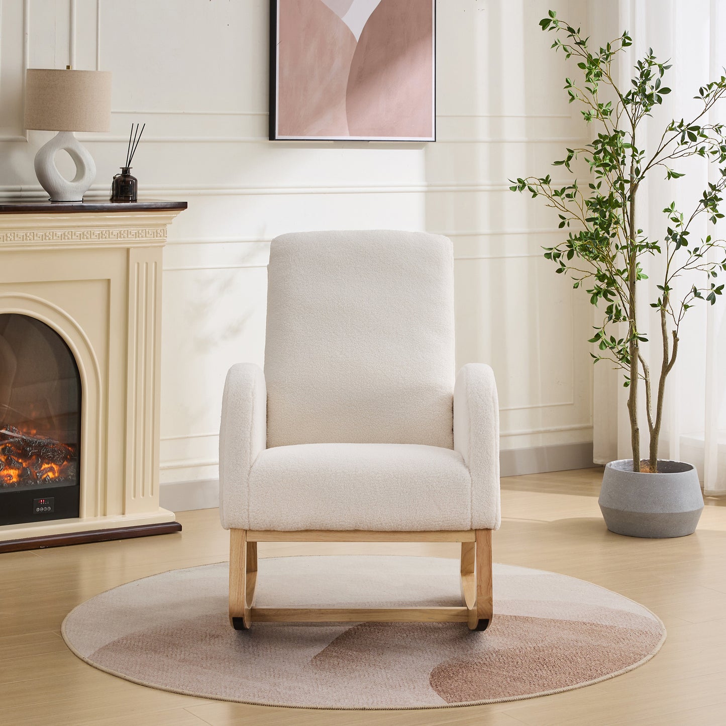Ivory Sherpa Rocking Chair for Nursery - High Back Accent Chair