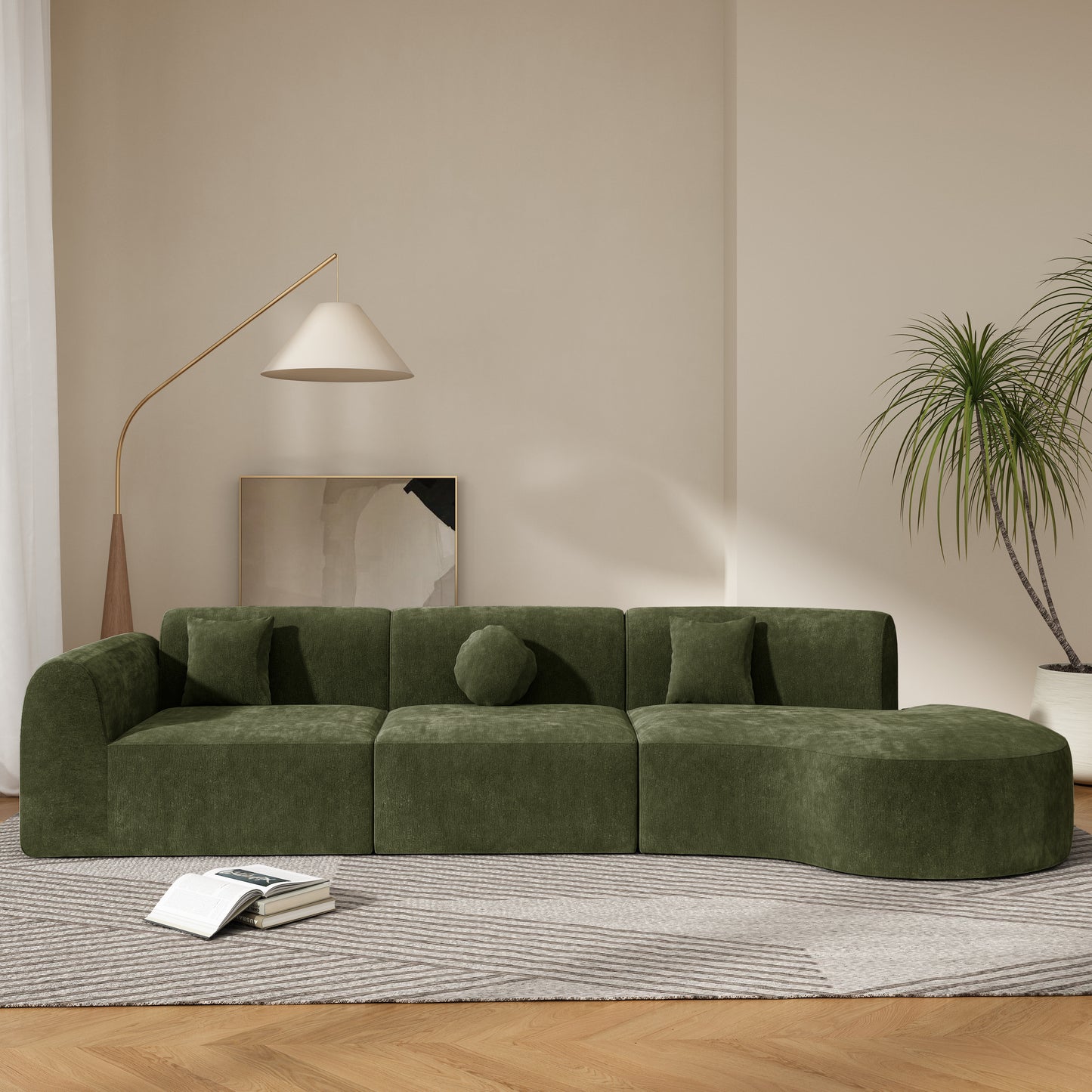 140" Curved Sectional Sofa with Chaise Lounge - Green