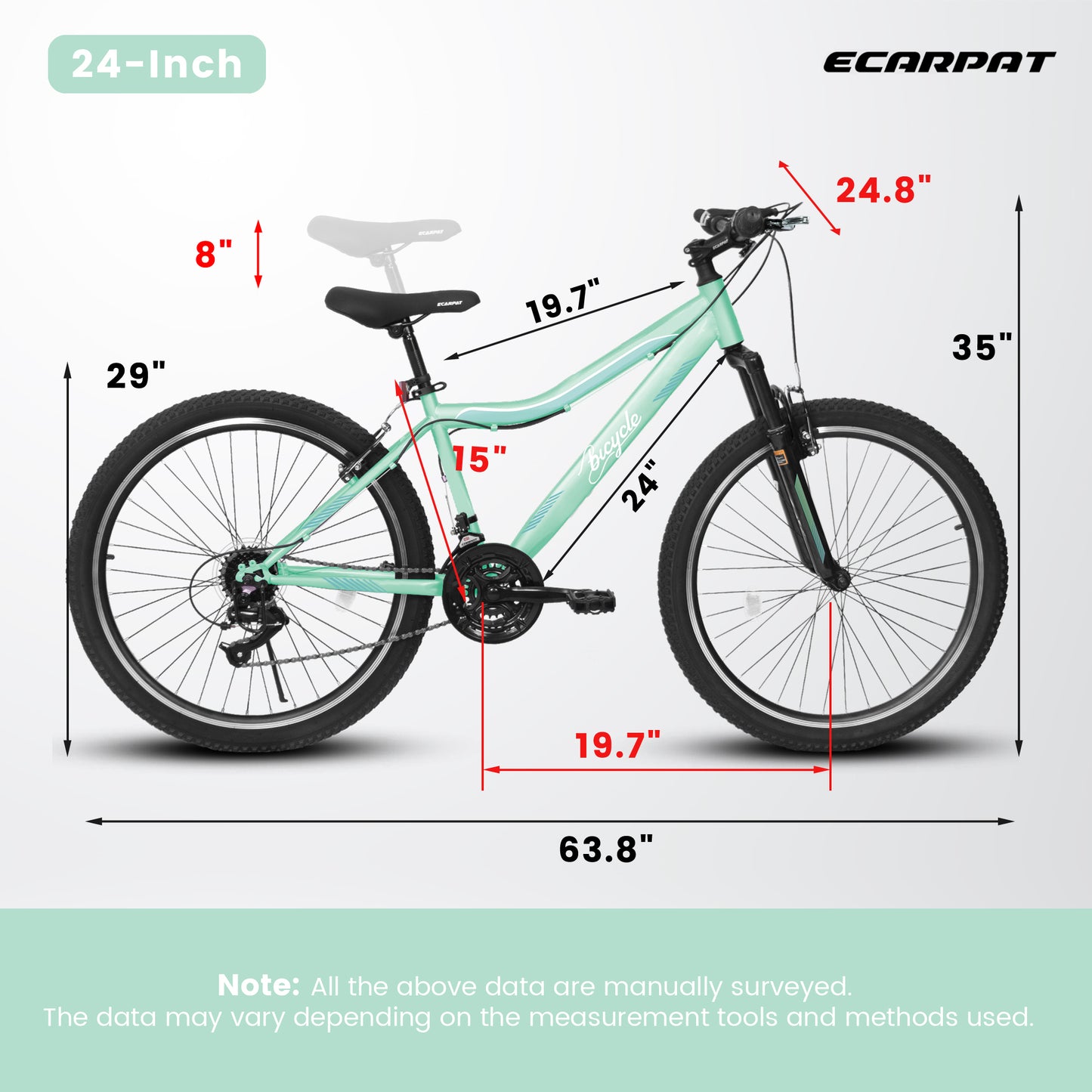 A24208D Mountain Bike - 24/26 Inch, Carbon Steel Frame, 21 Speed, Green