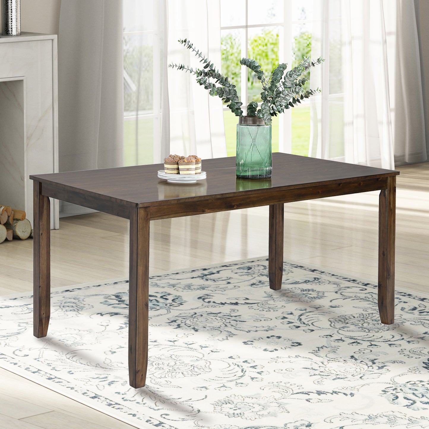 Walnut Rectangular Dining Table for 4 - Solid Acacia Wood