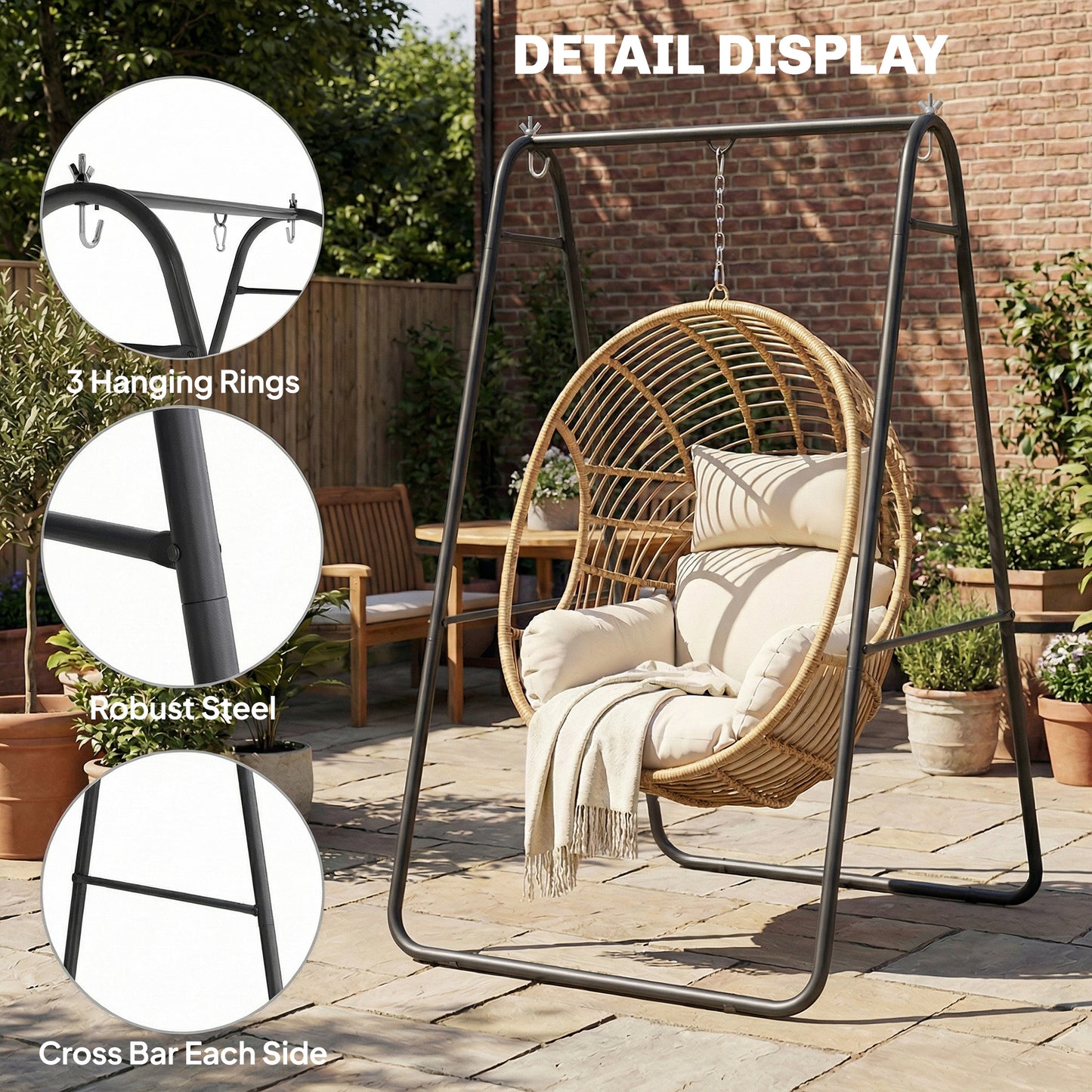 Heavy Duty Hammock Chair Stand - Solid Steel A-Frame, Max Load 330 lbs, Black