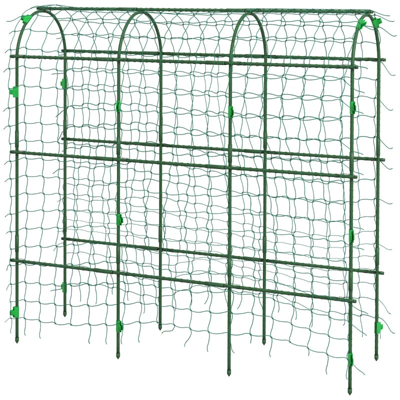 Metal Garden Trellis with Climbing Net, Arch A-Frame for Outdoor Plants, Green