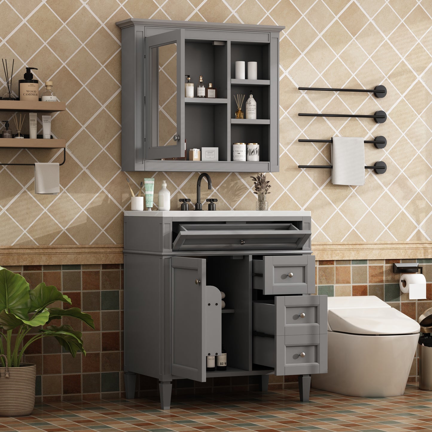 30 Bathroom Vanity With Top Sink, Modern Storage Cabinet 2 Drawers