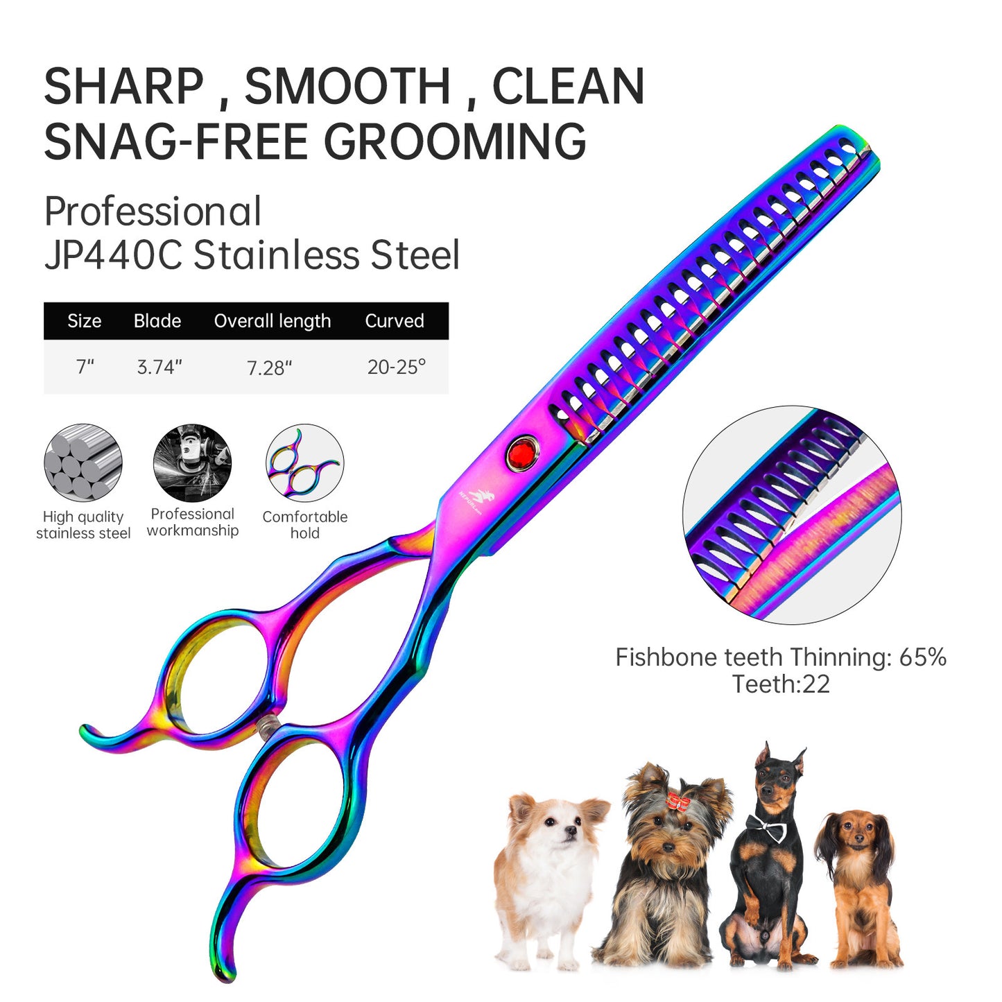 6.5-Inch Colorful Pet Nail & Fur Trimming Scissors - Curved & Durable