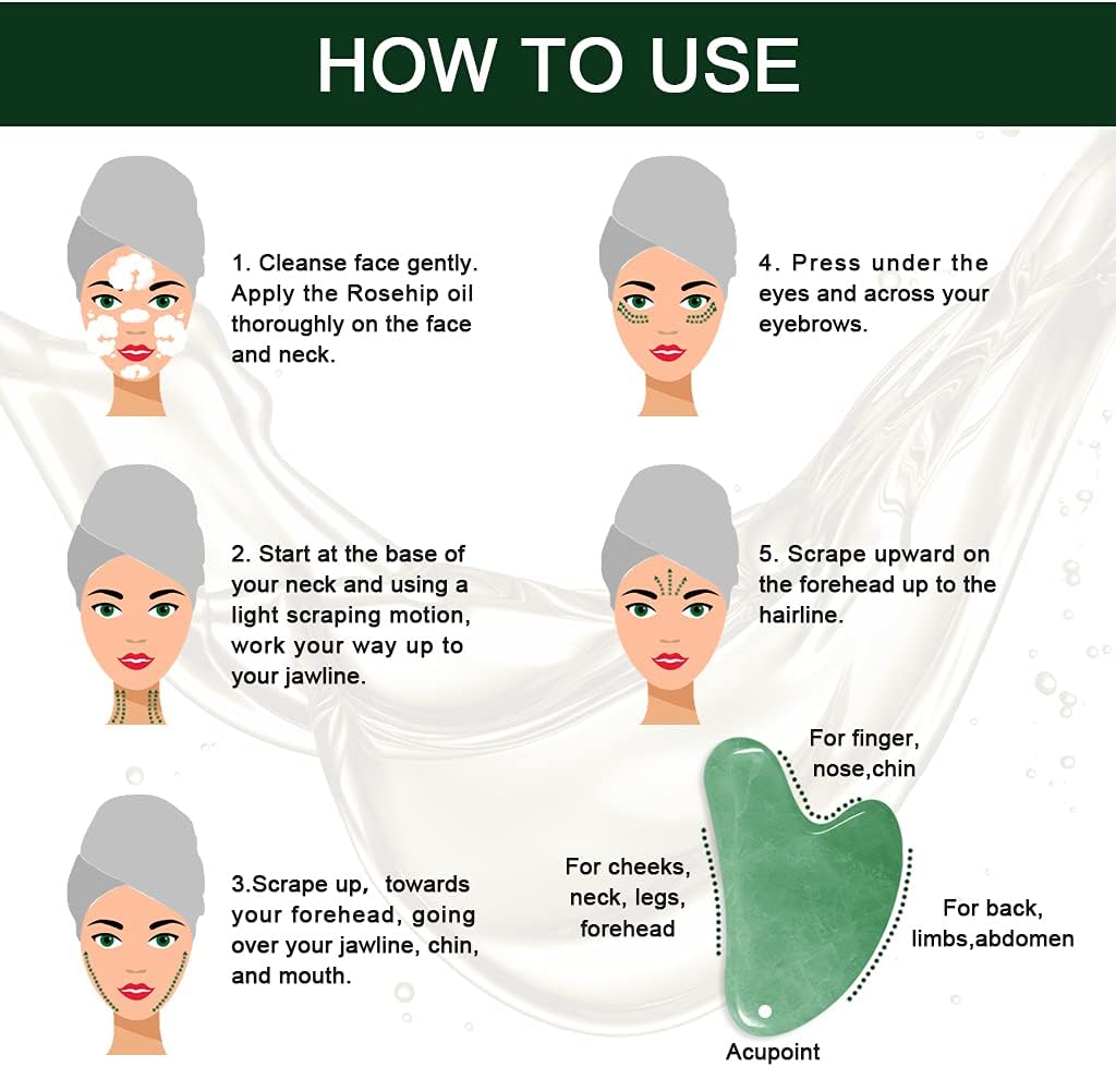 Natural Jade Gua Sha Massage Tool & Face Oil Set with Travel Pouch