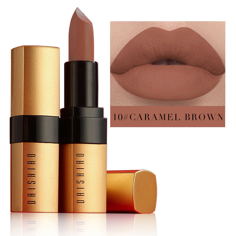 Waterproof Lipstick with Gold Tube - Matte Nonstick Cup for Makeup