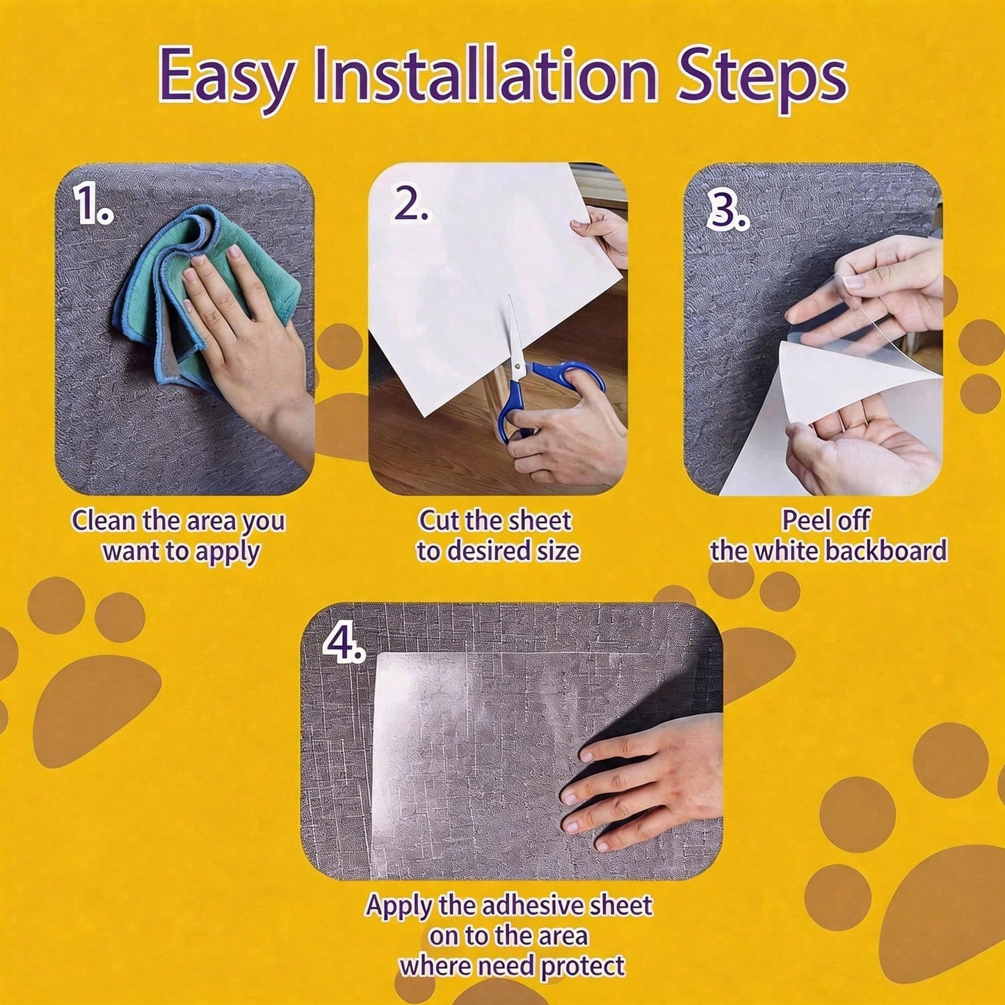 Self-Adhesive Cat Scratch Protector Set - Transparent Furniture & Door Guard, 12 Pack