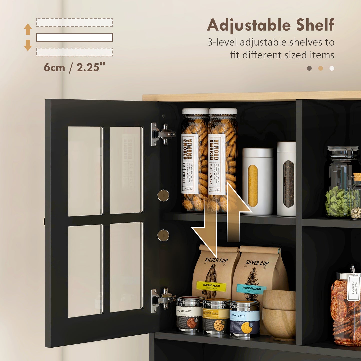 Kitchen Pantry Storage Cabinet, 72" Freestanding Cabinet with Hutch,