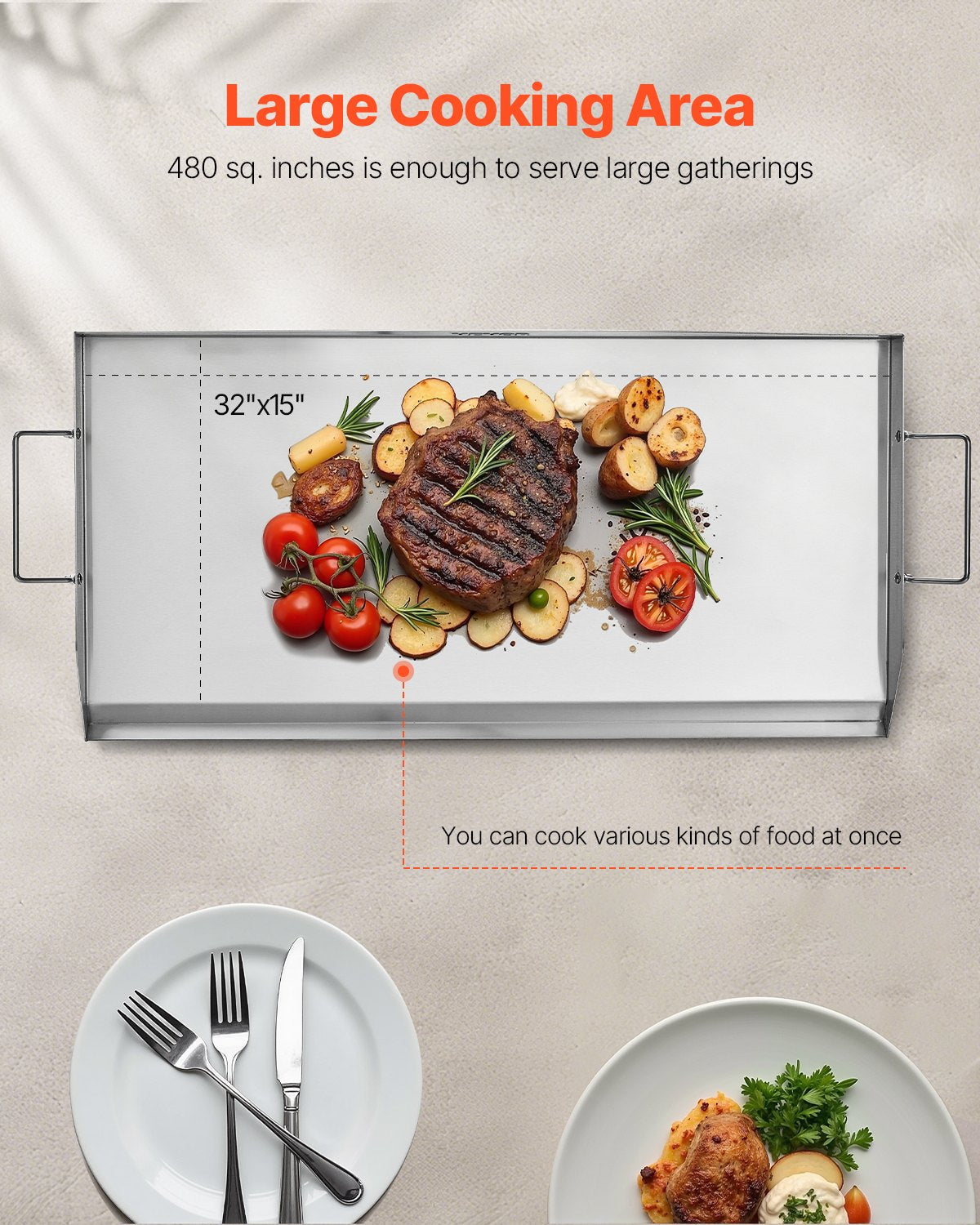 32x16 Inch Stainless Steel Griddle Pan for BBQ Cooking