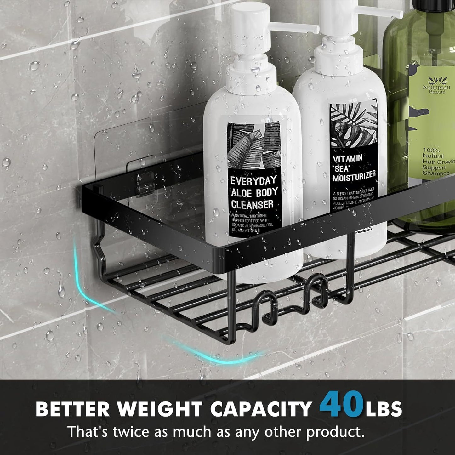 Punch-Free Wall Hanging Bathroom Storage Rack Set - Modern 5-Piece Black