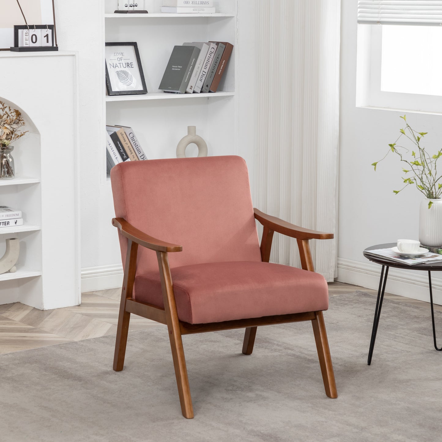 Accent Chair With Velvet Upholstery And Solid Wood Frame, Classic