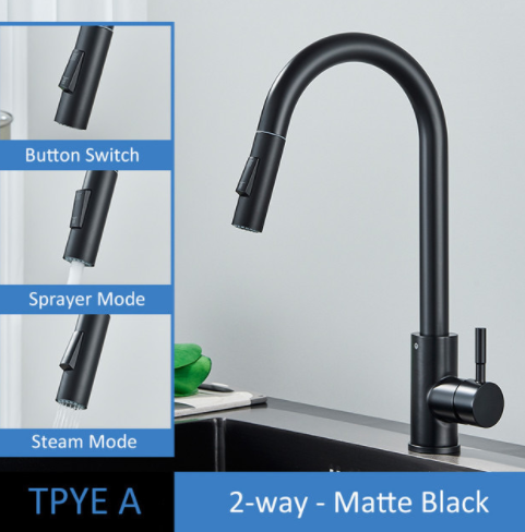 304 Stainless Steel Kitchen Pull-Out Faucet with Multiple Finish Options