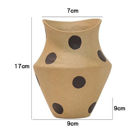 Minimalist Ceramic Pot with Polka Dot or Earthy Yellow Finish - Decorative Stoneware Vase
