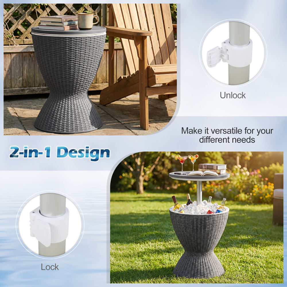 Extendable Outdoor Rattan Bar Table with Ice Cooler - 8 Gallon Capacity