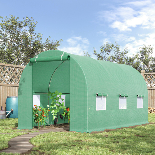 Walk-In Greenhouse 15x6x7 ft with Steel Frame, Ventilation & Door - Garden Plant House