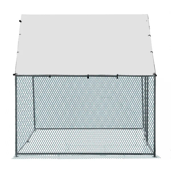 Large Metal Chicken Coop 6.5x6.5x6.5 ft with Rain Cover & Pointed Roof