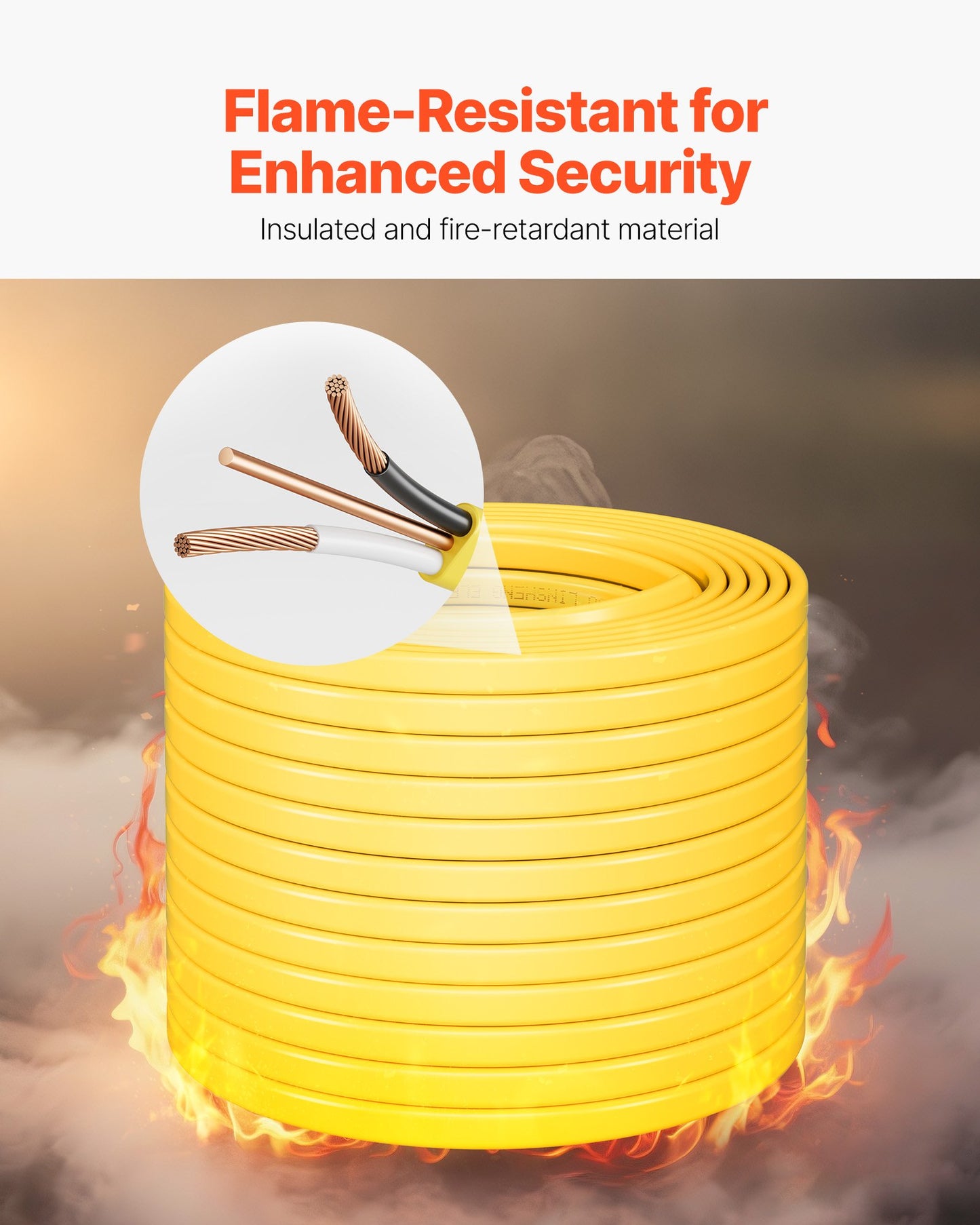 14AWG Copper Electrical Wire 100Ft Grounded Cable Yellow - Durable Insulated