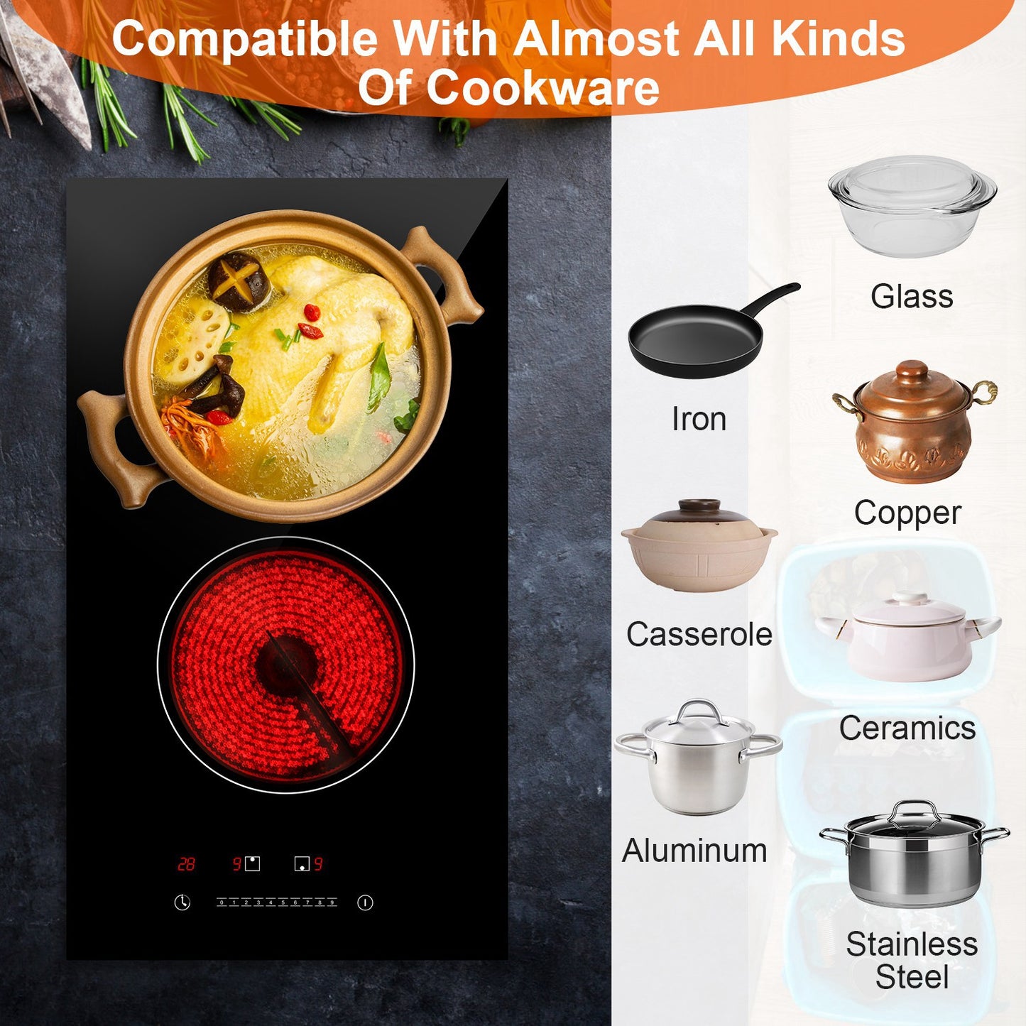 Dual Induction Electric Cooktop 1900W with Timer & Safety Features - Black