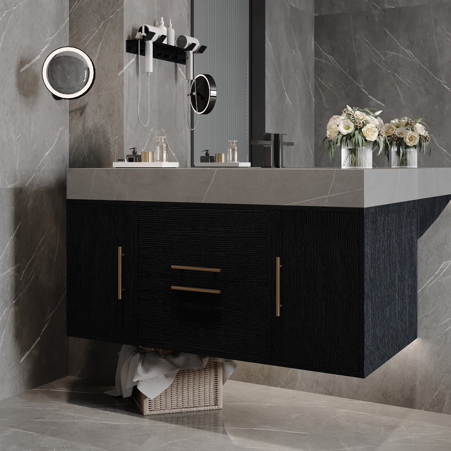 39.4-Inch Contemporary Floating Bathroom Vanity with Marble Top