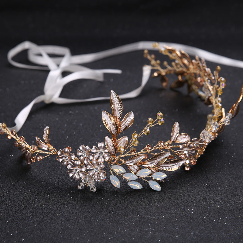 Bridal Leaf Headband Gold Rhinestone