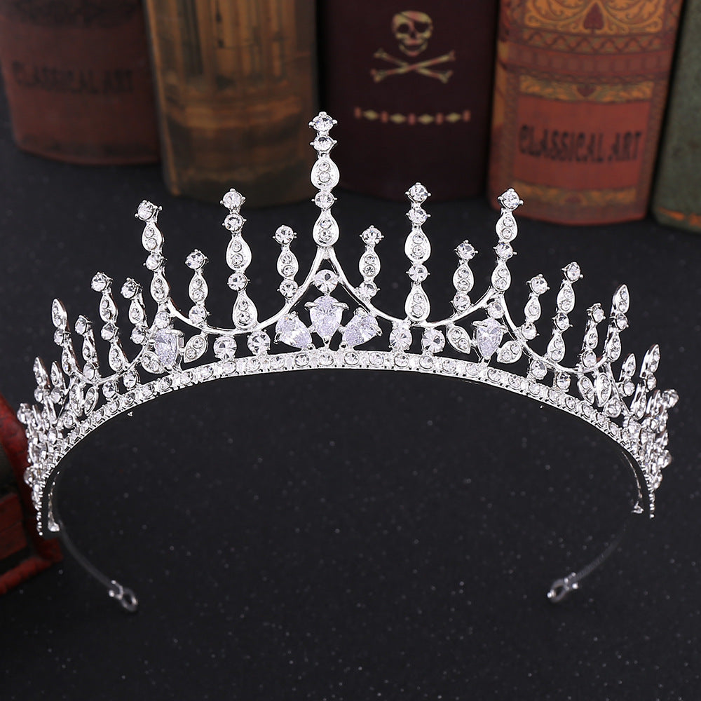 Geometric Alloy Bride Crown with Zircon Inlay