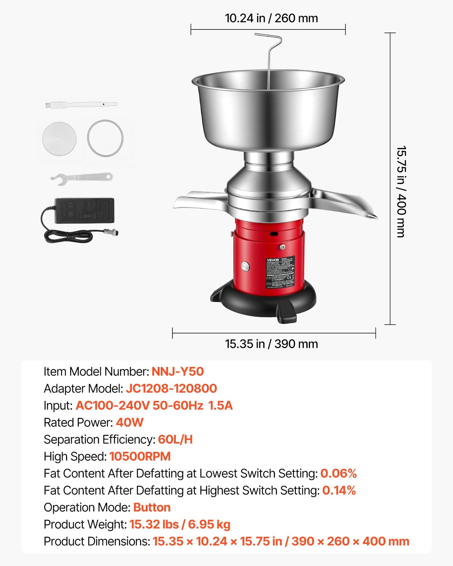Electric Milk Cream Separator 60L/H Stainless Steel Dairy Skimmer 10500RPM