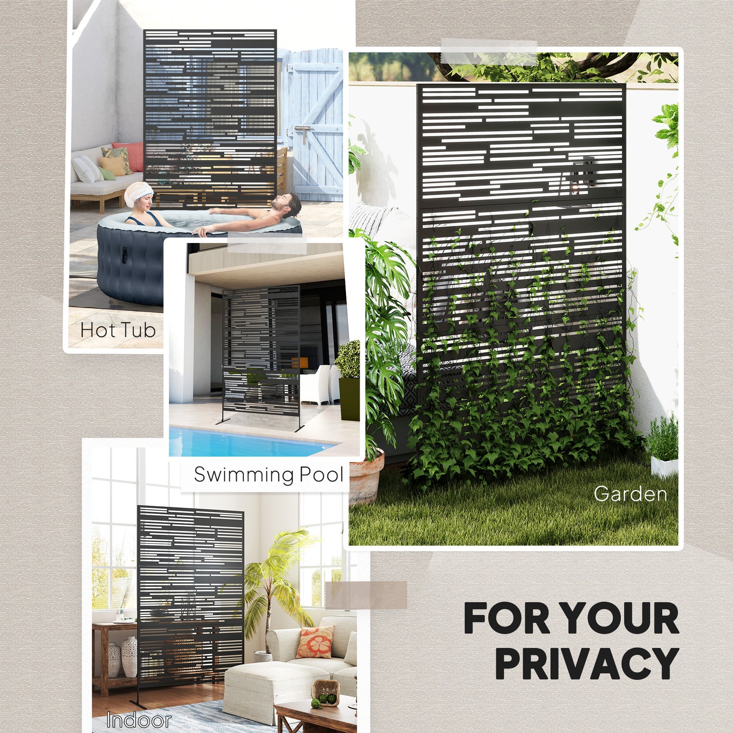 Metal Outdoor Privacy Screen - Freestanding Decorative Fence, Black