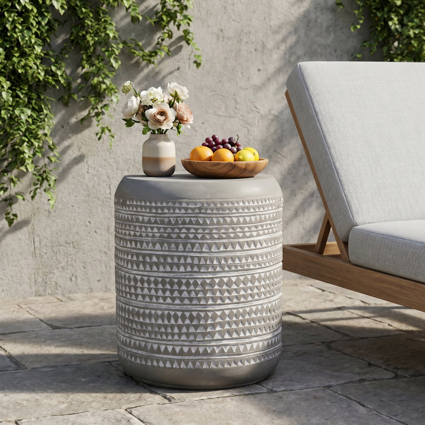 Lightweight Concrete Outdoor Side Table - Light Grey