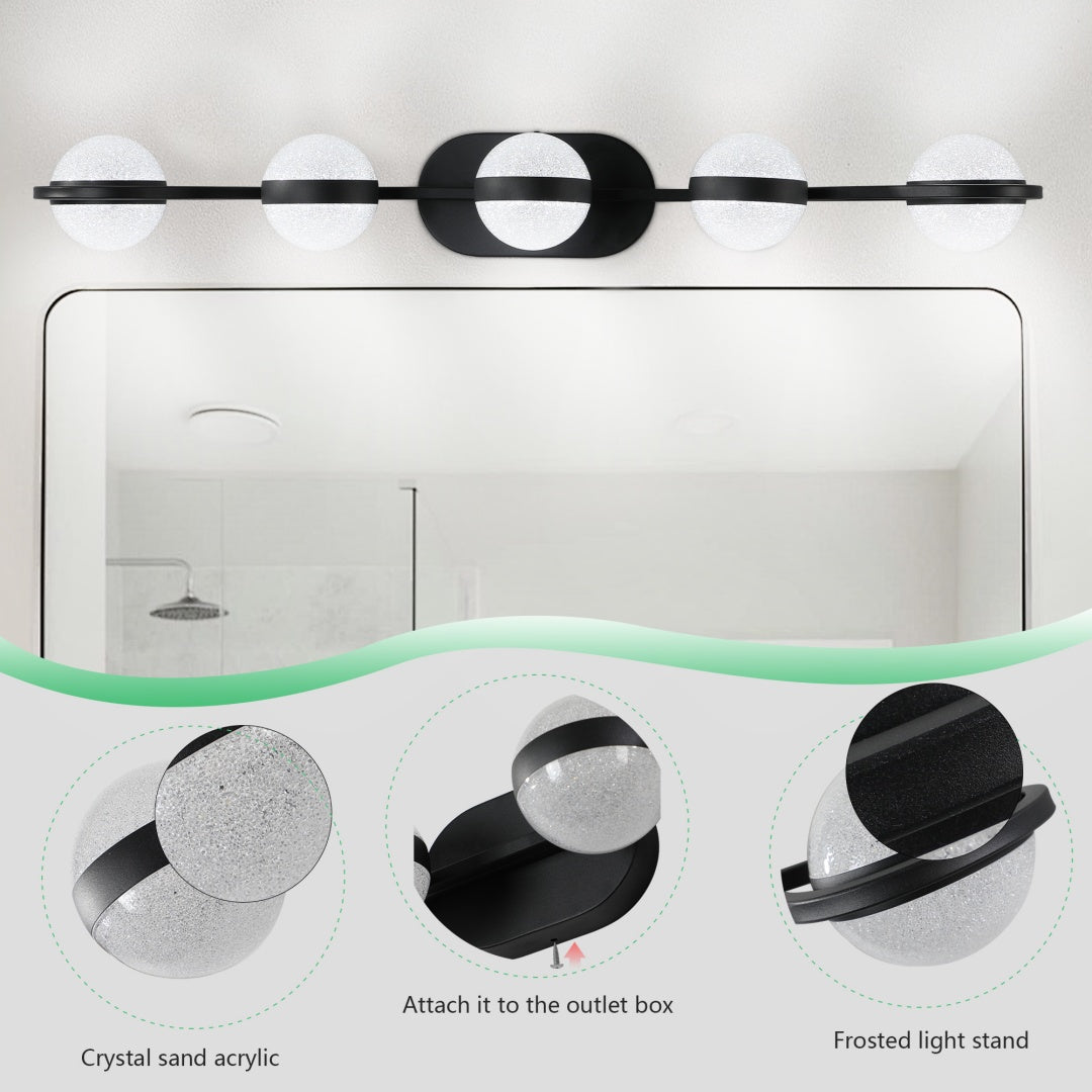 Modern 5-Light Bathroom Vanity Light Fixture - Black