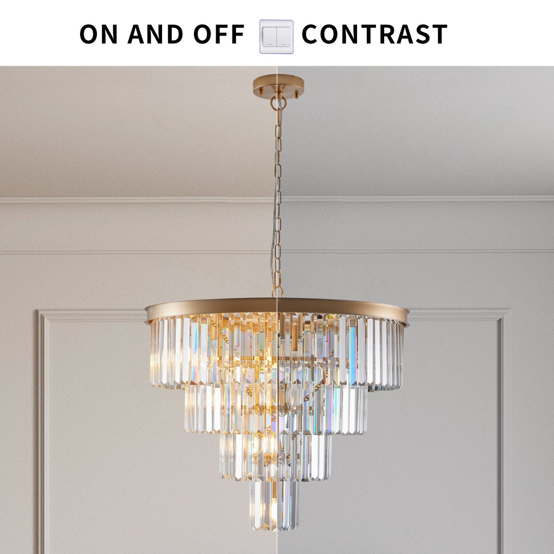Elegant 4-Tier Golden Crystal Chandelier - 23.6x21.7 inch