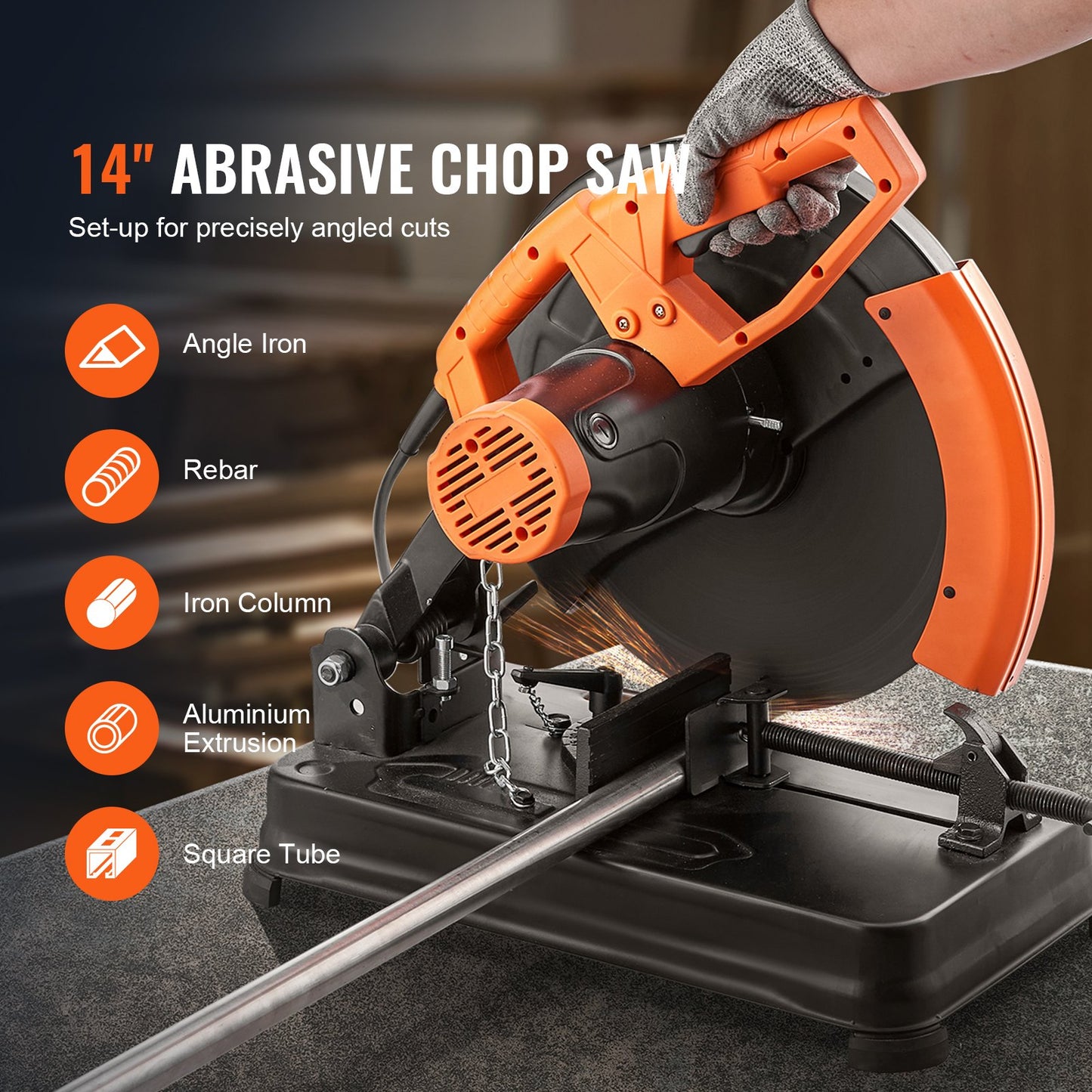14 Inch Abrasive Chop Saw 355mm Blade Steel Metal Cut Off Machine 0-45° Adjustable Angle