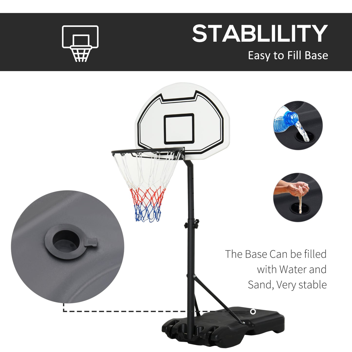 Height Adjustable Portable Basketball Hoop - 30" Backboard