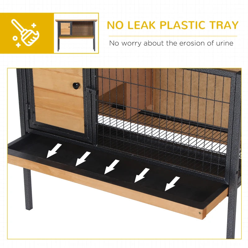 Elevated Rabbit Hutch with Metal Frame, Leak Tray & Weather-Resistant Roof