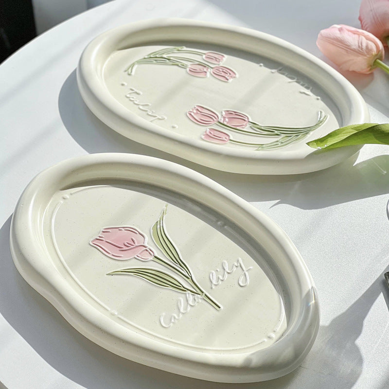 Ceramic Calla Tulip Pattern Dinner Plate - 27x17.5cm Kitchen Tableware