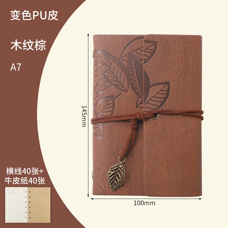Vintage Travel Notebook - Loose Leaf Diary with Imitation Leather Cover