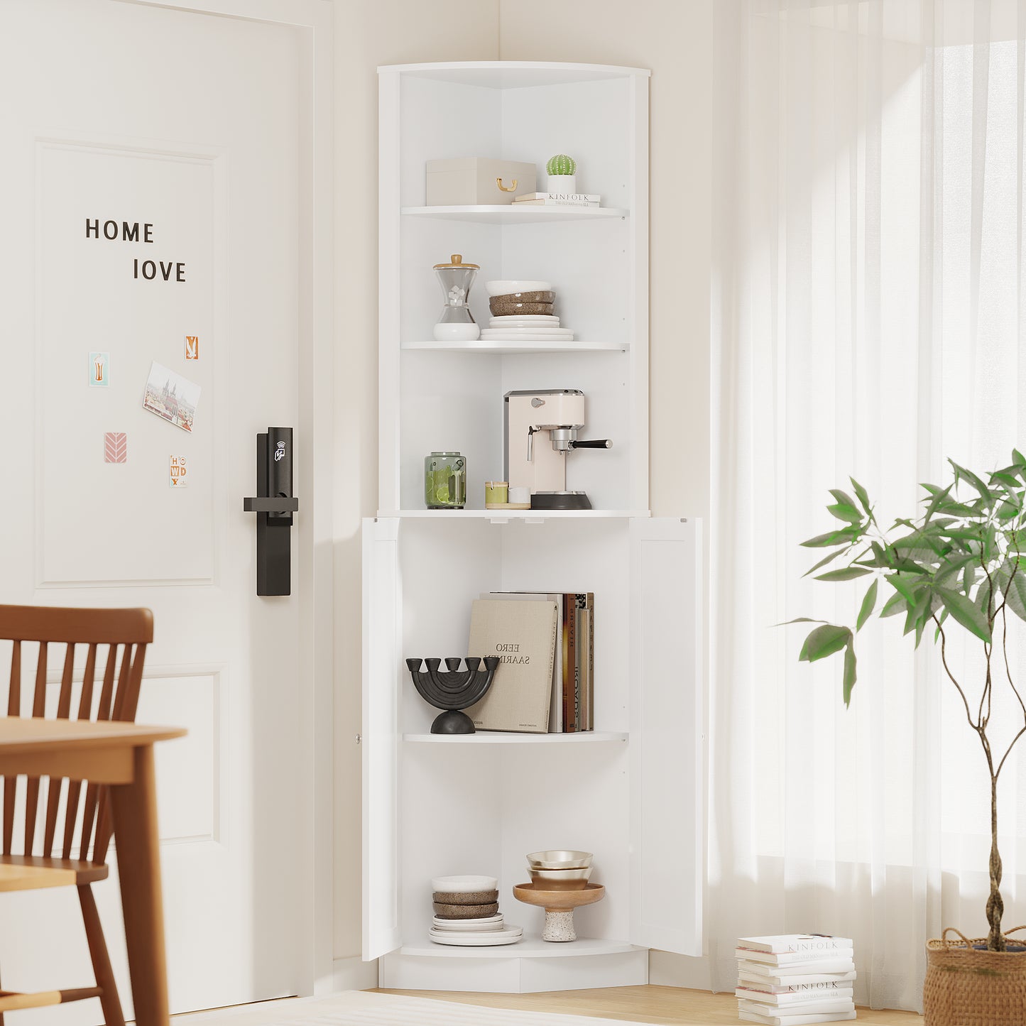 67" Tall Corner Cabinet with 2 Doors and Adjustable Shelves - White