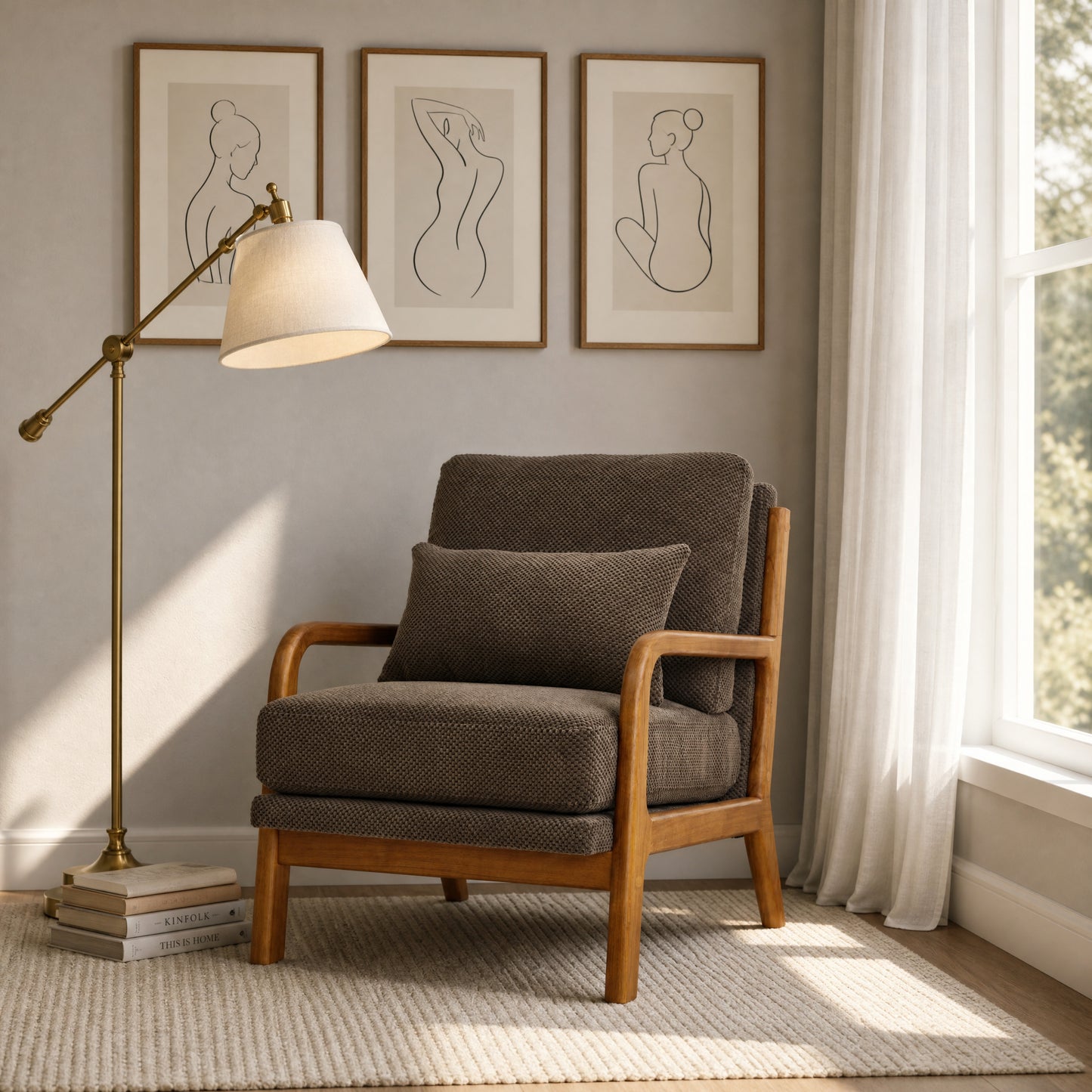 Mid-Century Modern Wooden Lounge Chair - Coffee Upholstery