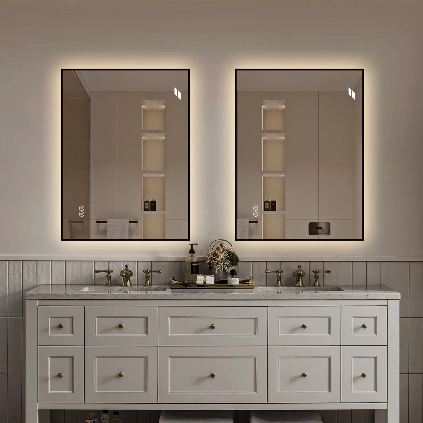 24" x 32" LED Bathroom Mirror - Backlit, Anti-Fog, Dimmable, Black Frame