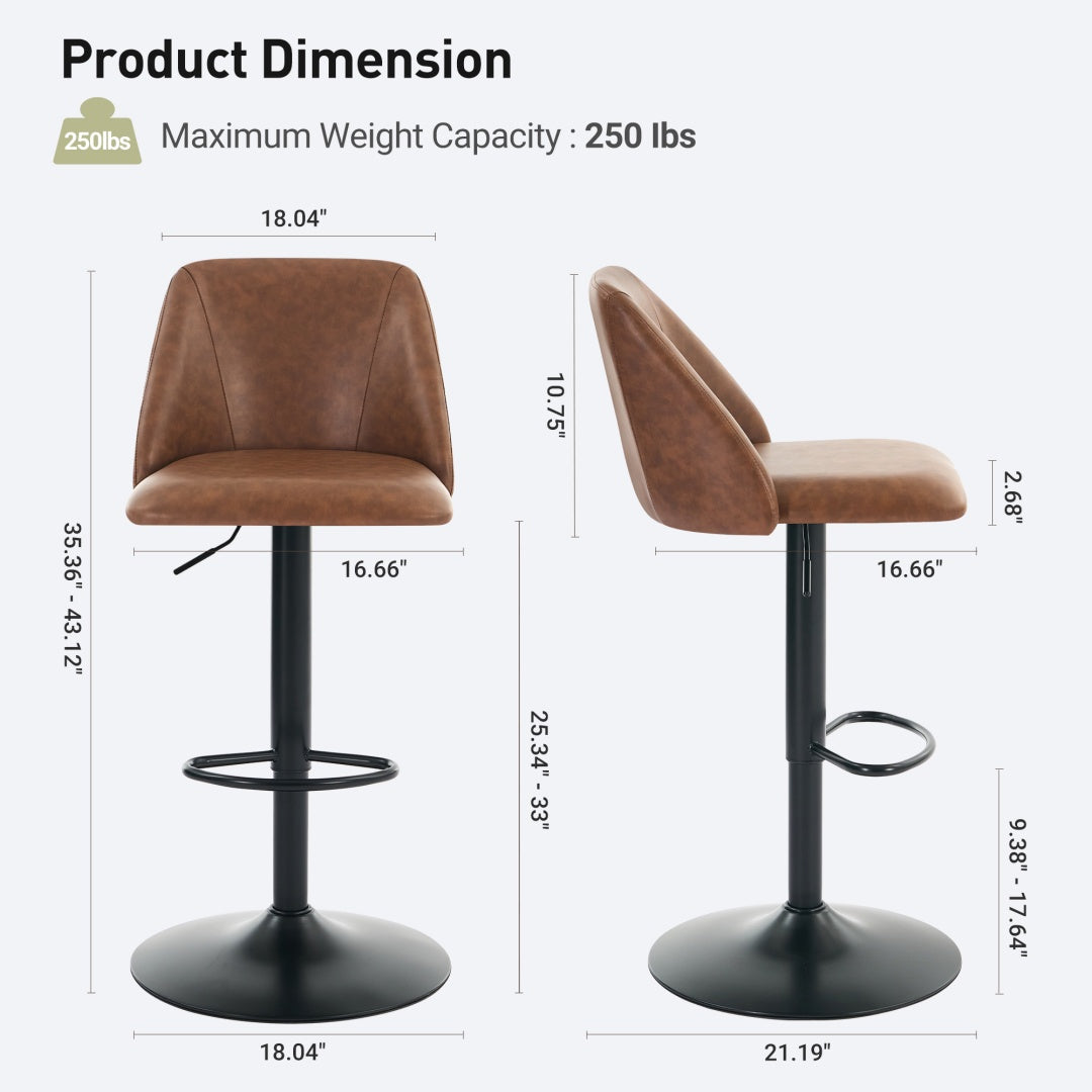 Adjustable Upholstered Swivel Bar Stools - Set of 1
