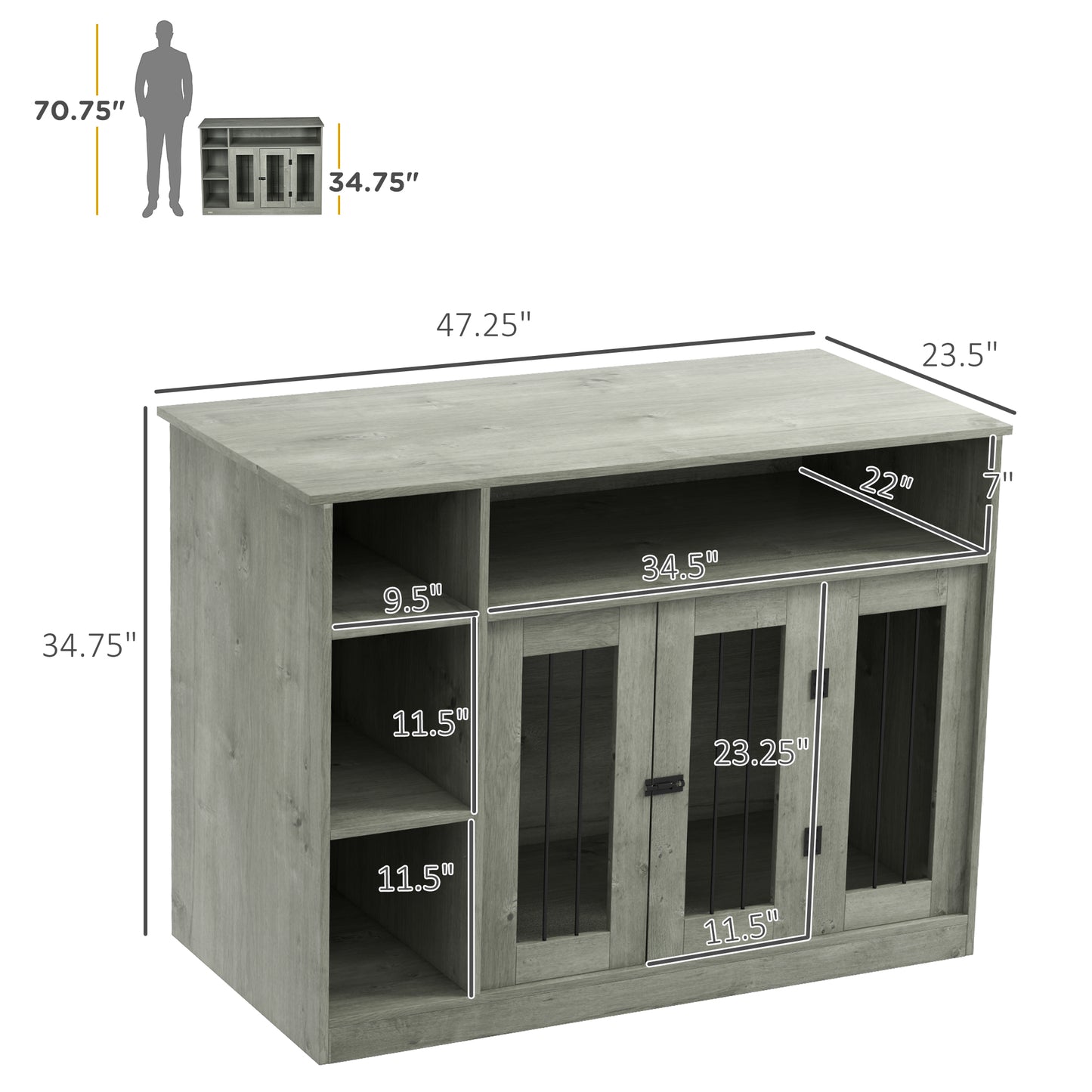 47-Inch Dog Crate Furniture with Storage & Lockable Door for Medium & Large Dogs