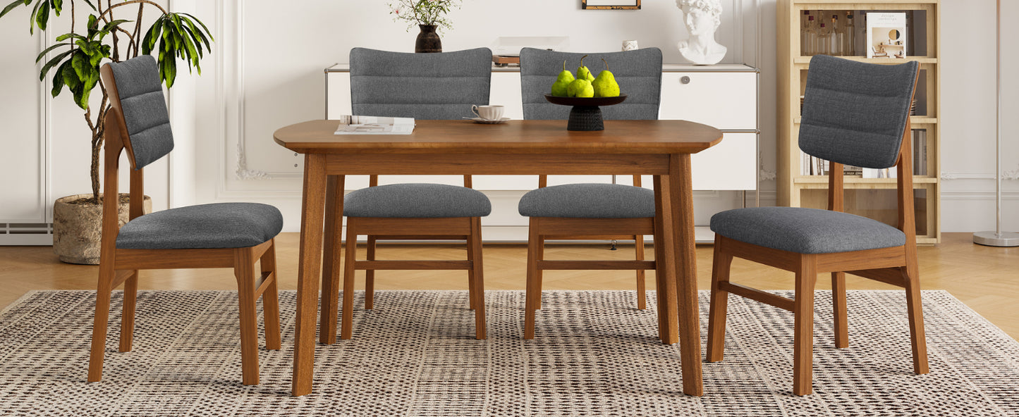 Farmhouse Dining Table Set for 4 with Upholstered Chairs - Brown & Gray