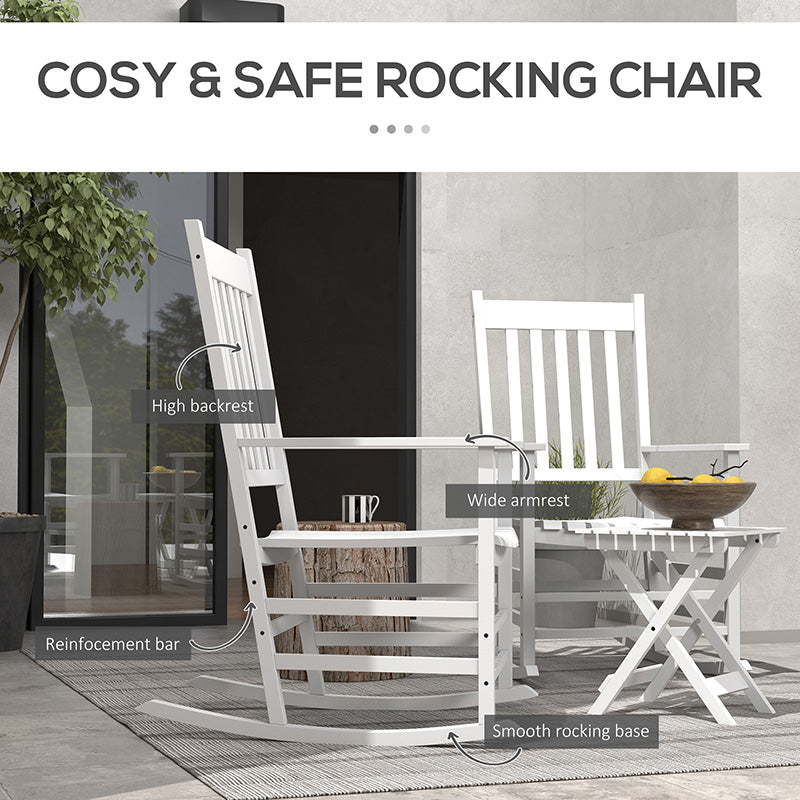 Wooden Rocking Chair Set of 2 with Side Table - White
