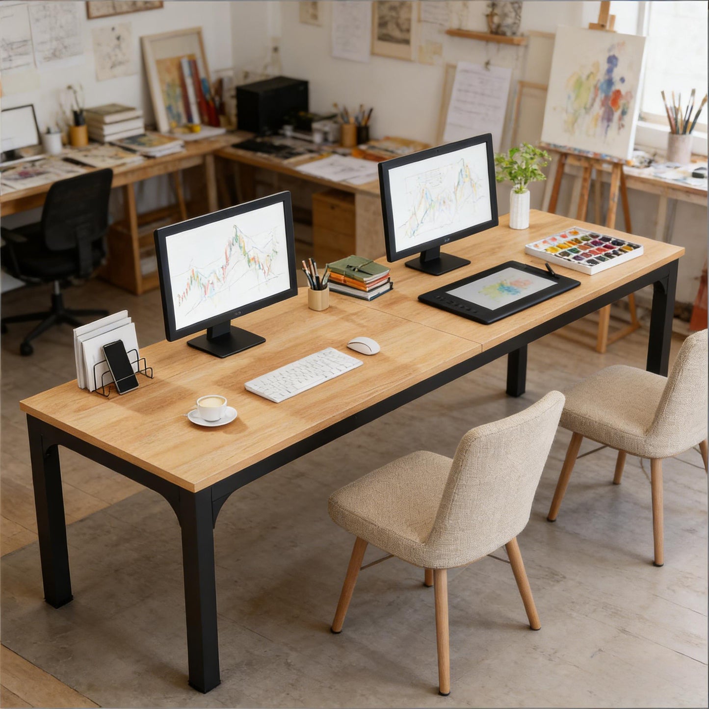 Rectangle Executive Office Desk - Walnut - Dual Workstation