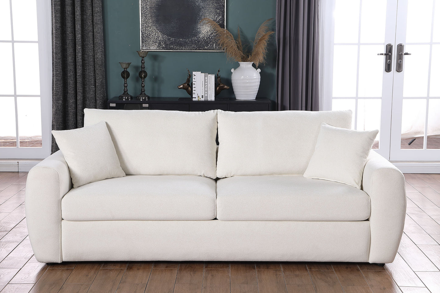 Beige Modern Minimalist 3-Seat Sofa - Comfortable Design