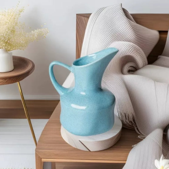 Blue Ceramic Handheld Vase for Living Room Decor 16.5x20cm