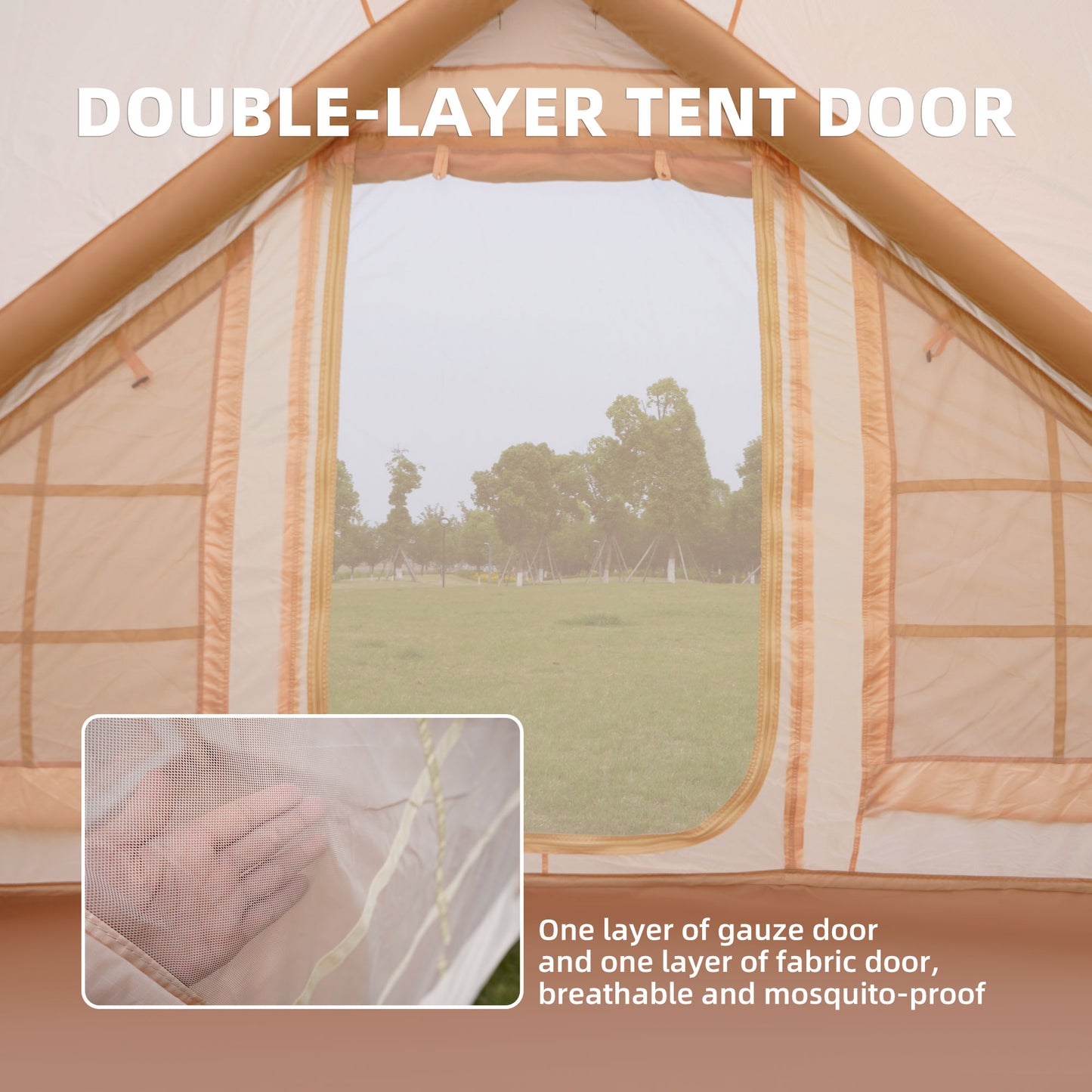 Inflatable Camping Tent with Hand Pump - Waterproof, Easy Setup, Beige