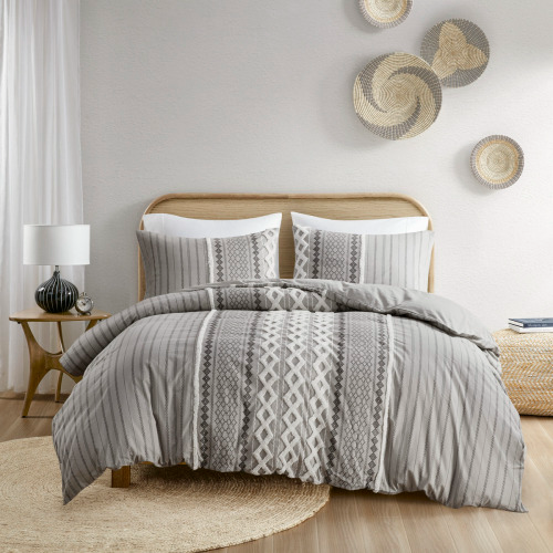 Full/Queen Cotton Duvet Cover Set with Chenille - Multicolor
